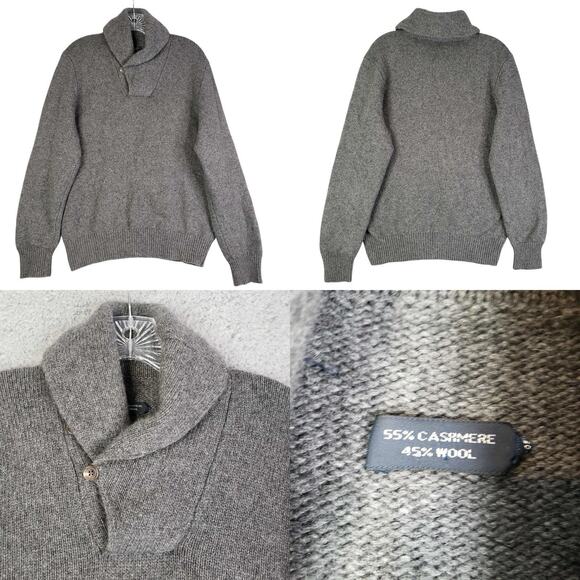 Polo Ralph Lauren ? Sweater Mens Medium Wool Cashmere Gray Shawl Collar Pullover